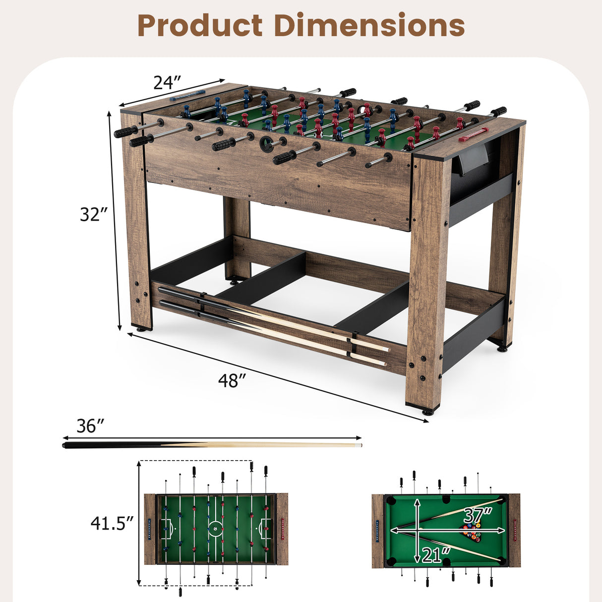 2-in-1 Swivel Foosball and Pool Combo Game Table -Natural
