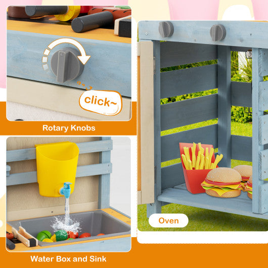 2 in 1 Wooden Mud Kitchen with Removable Water Box and Storage Bag-Gray
