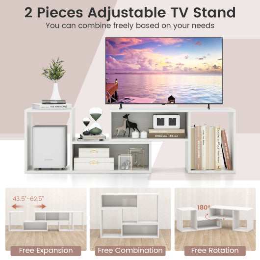 2 Pieces Adjustable TV Stand for TVs up to 55 Inch with Storage Cubes-White