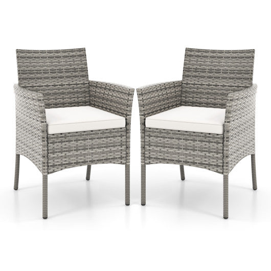 2 Pieces Outdoor PE Rattan Armchairs with Cozy Seat Cushions-White