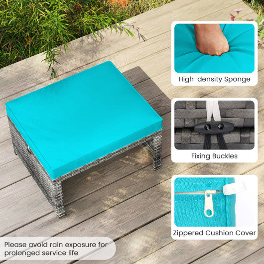 2 Pieces Patio PE Rattan Ottomans with Soft Zippered Cushions for Deck-White