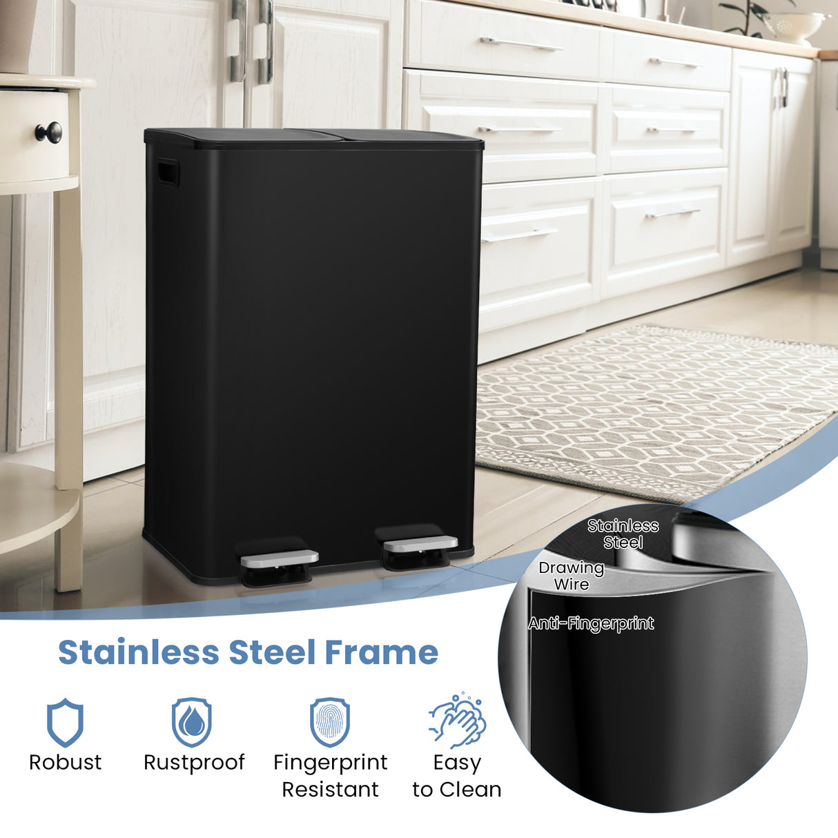 2 x 8 Gal Dual Compartment Trash Can-Black