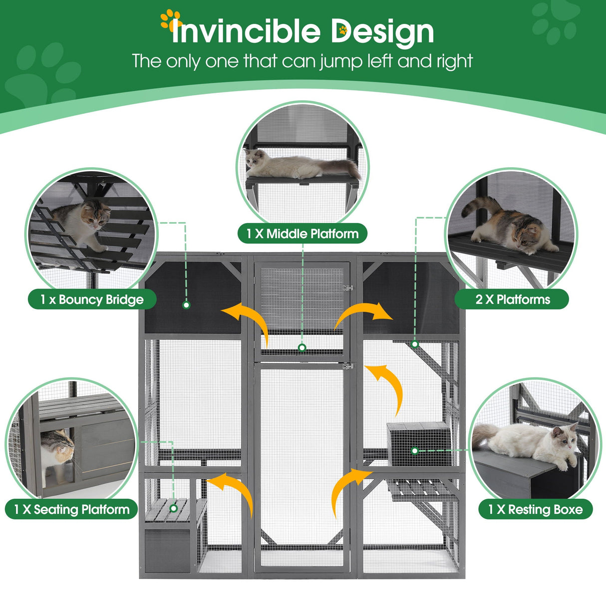 Couch.com Outdoor Wooden Cat House Catio Enclosure With Super Large Enter Door Cat Kennel With Bouncy Bridge, Platforms And Small Houses Walk In Kitten Cage With Sunshine Board Dark Gray by Couch.com
