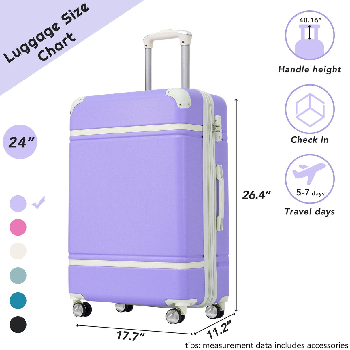 Hardshell Luggage With Tsa Lock, 24" Expandable Lightweight Suitcase With Spinner Wheels, Single Vintage Luggage by Couch.com