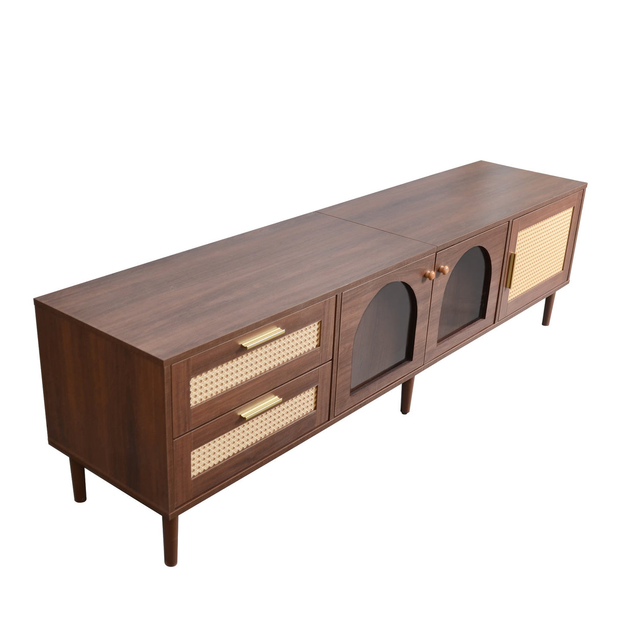 Rattan TV Stand with 3 Cabinets and 2 Drawers