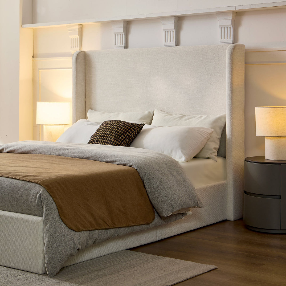 Caron Upholstered Wingback Bed with 54" High Headboard