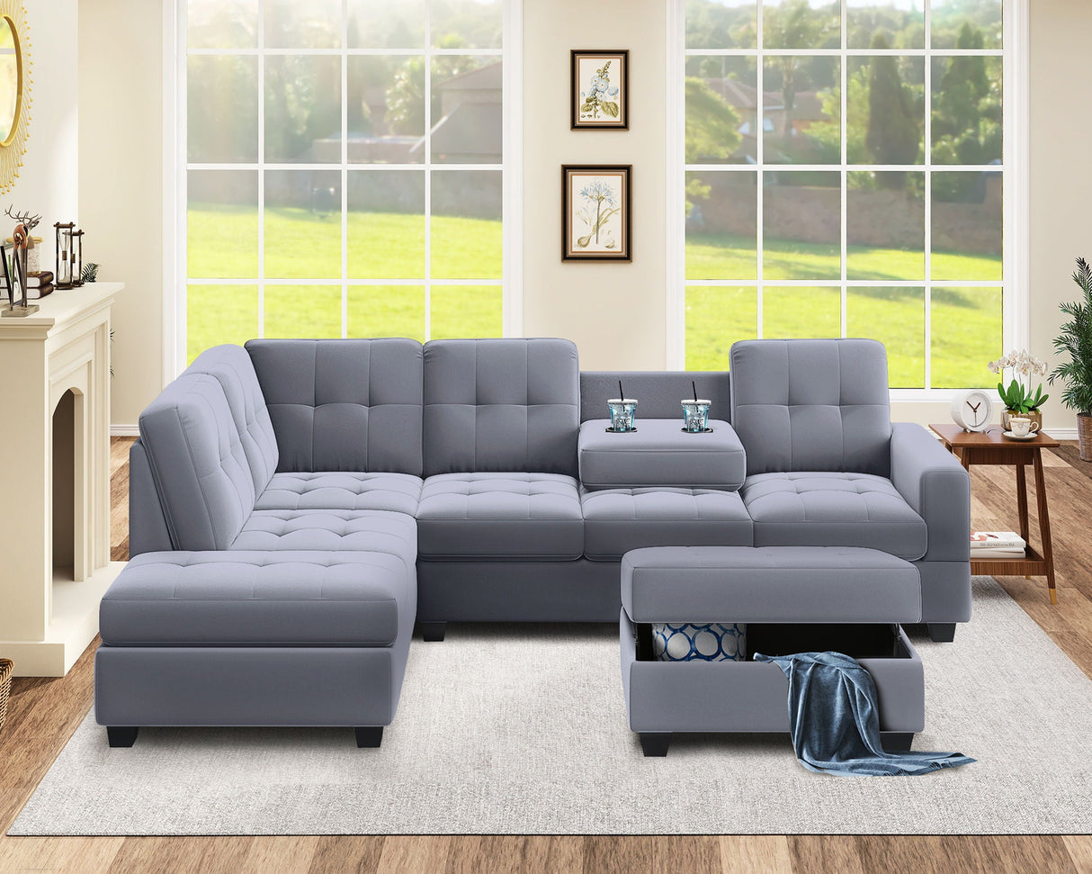 Modern Sectional Sofa With Reversible Chaise, L Shaped Couch Set With Storage Ottoman And Two Cup Holders For Living Room by Couch.com