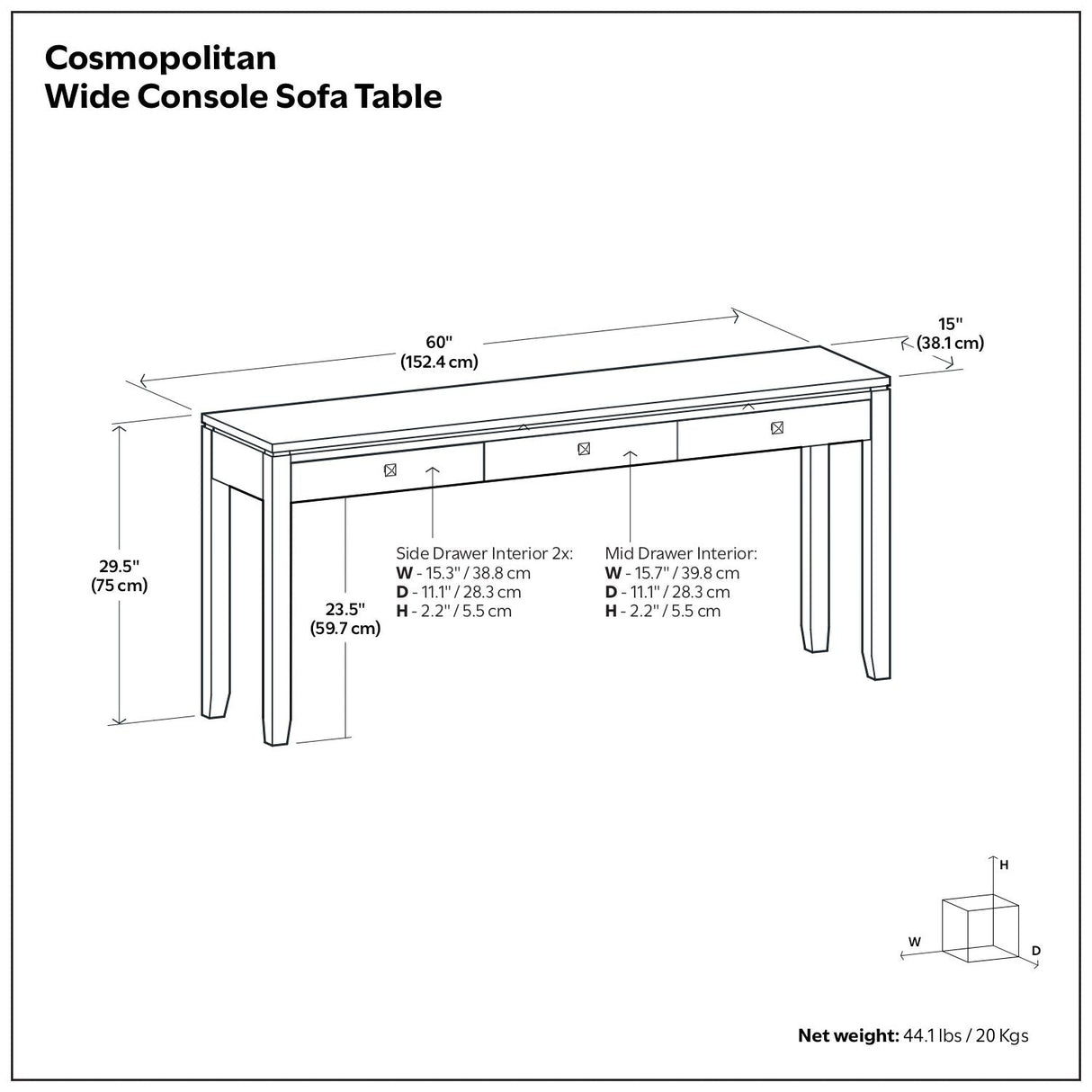 Cosmopolitan - Wide Console Sofa Table - Mahogany Brown