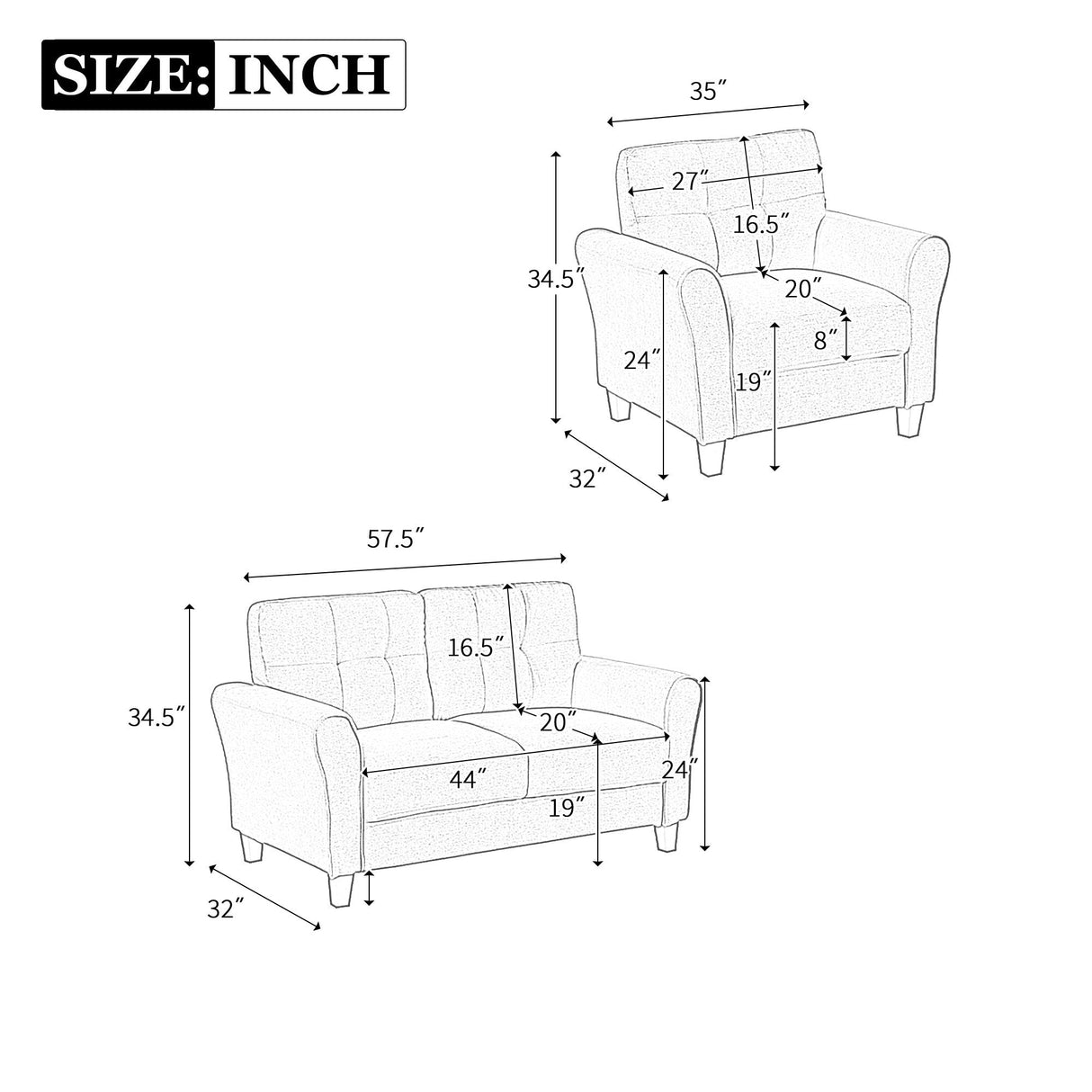 Modern Living Room Sofa Set Linen Upholstered Couch Furniture For Home Office by Couch.com