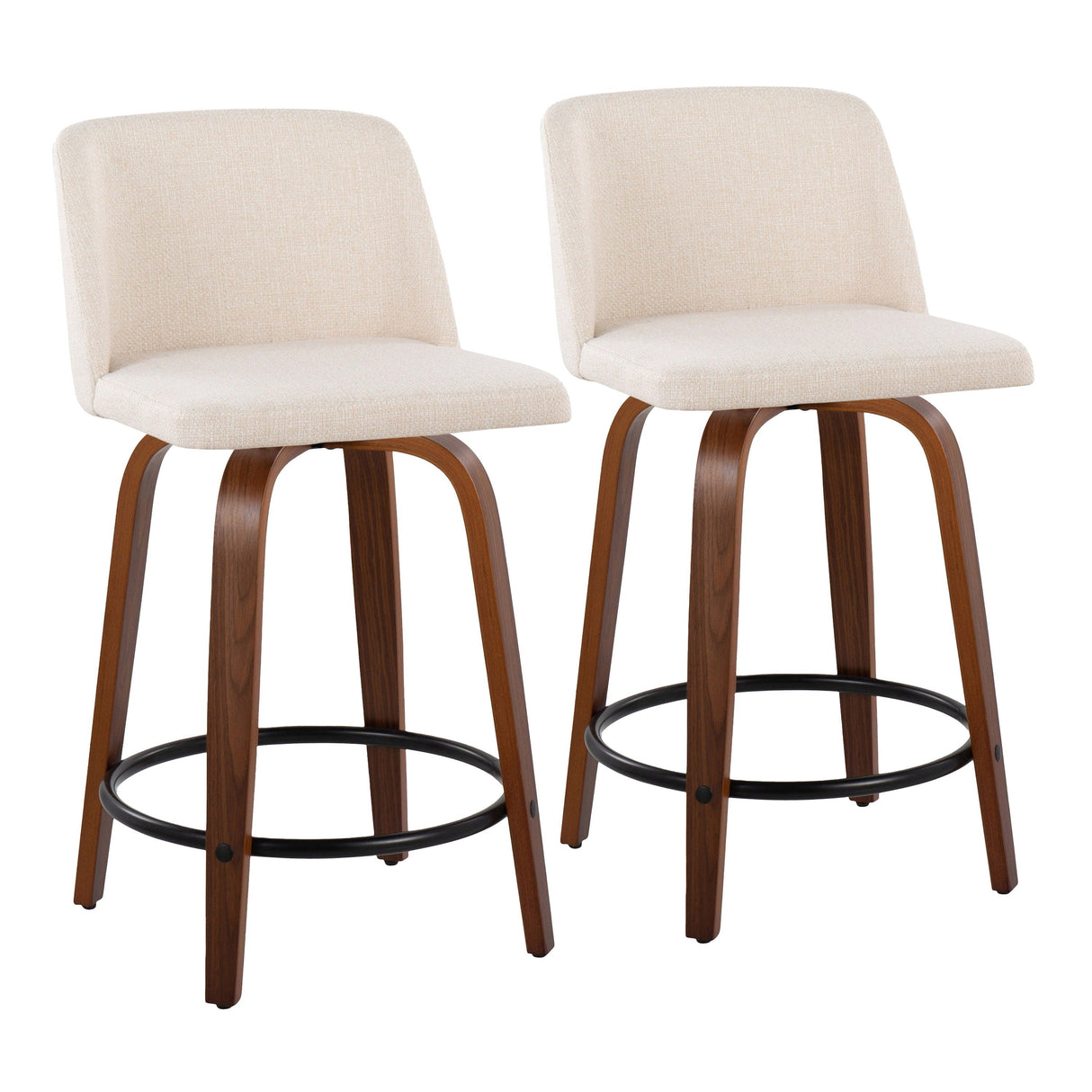Toriano - Mid Century Modern, Fixed Height Counter Stool & Swivel And Round Footrest (Set of 2) by Couch.com