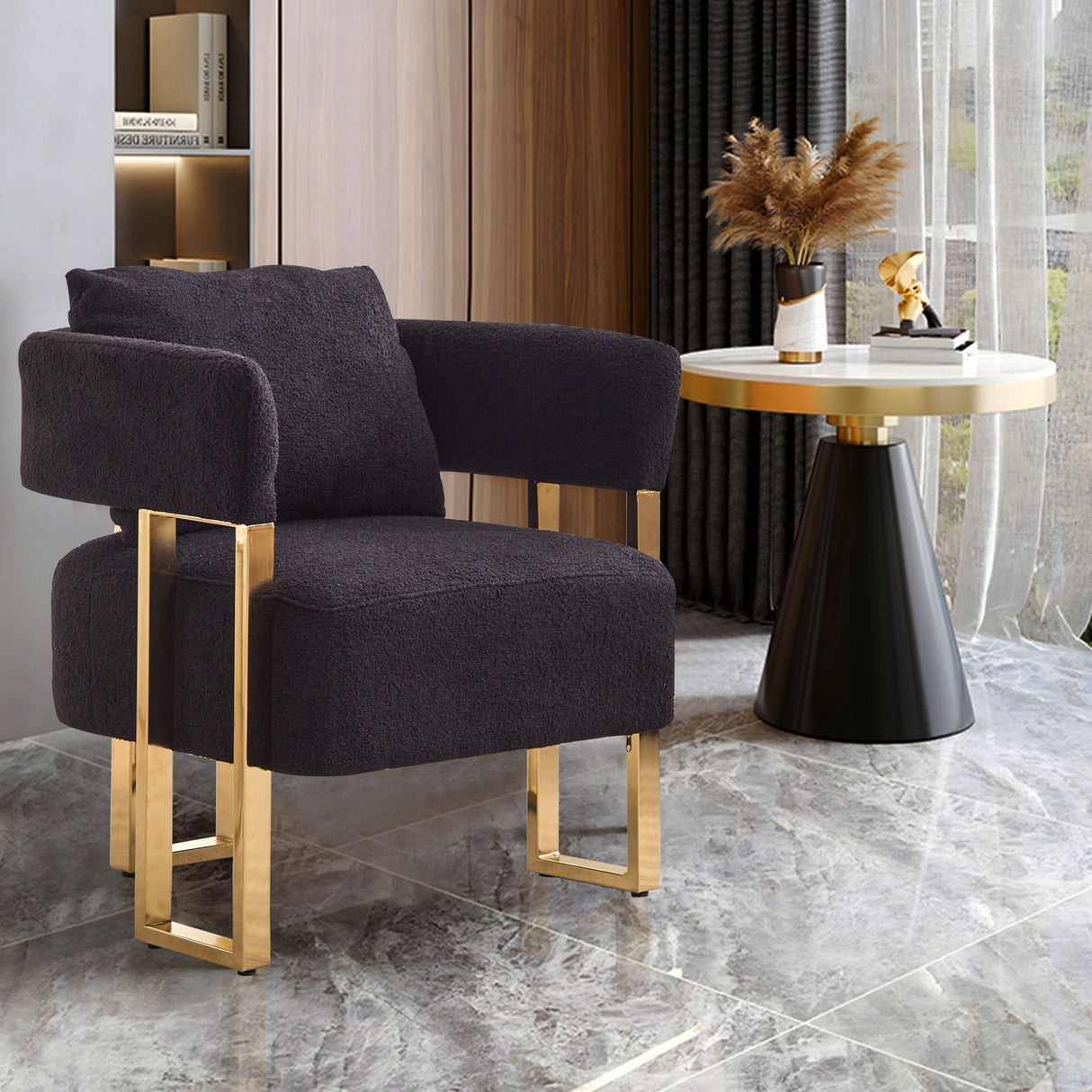 Modern Decorative Chair Teddy Fleece Upholstered And Metal Foot by Couch.com