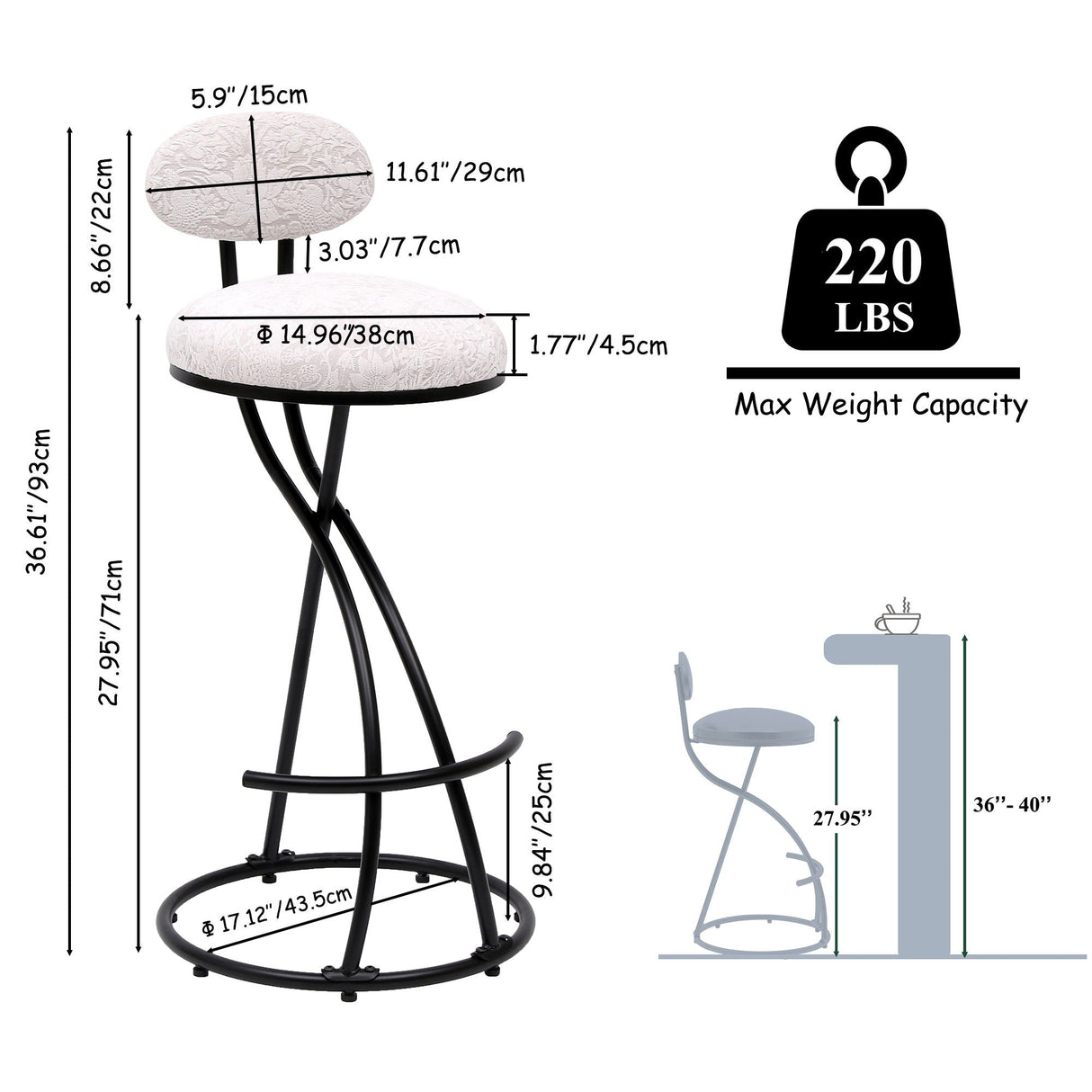 Round Print Bar Stools Upholstered Chairs For Kitchen (Set of 2) by Couch.com