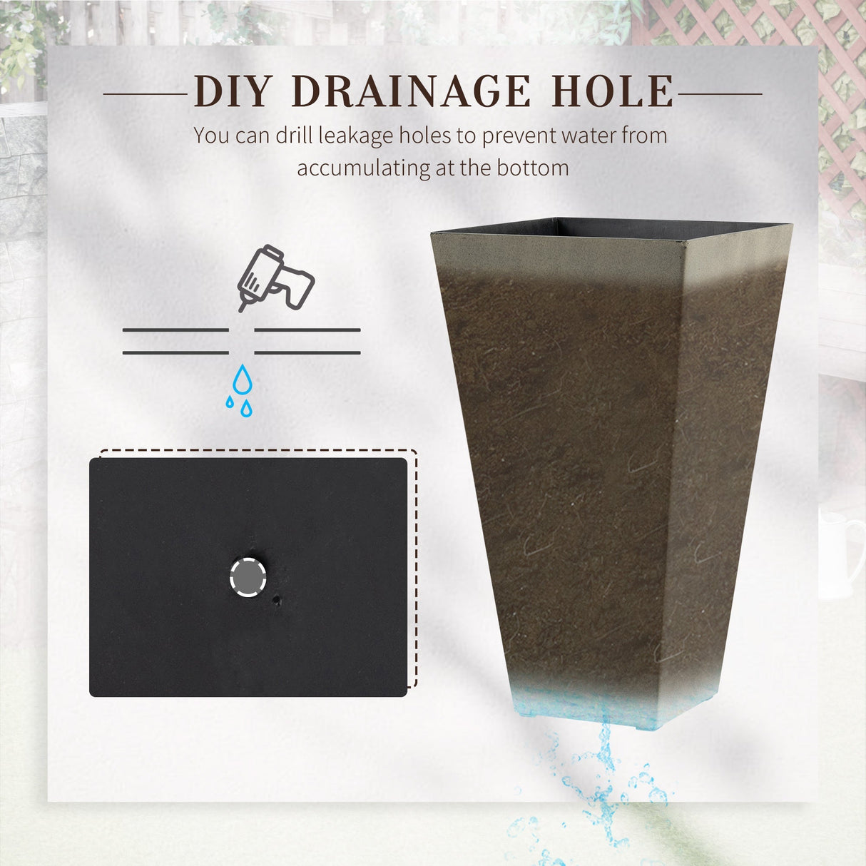 Outsunny Set of 3 Tall Planters with Drainage Hole, Gray