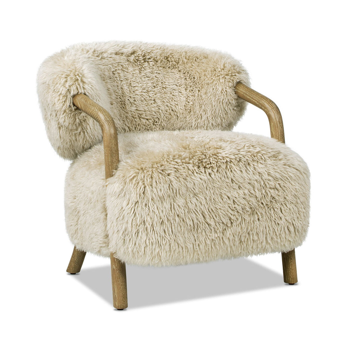 Becker - Rustic Oak Sheepskin Upholstered Accent Arm Chair - Taupe Beige by Couch.com