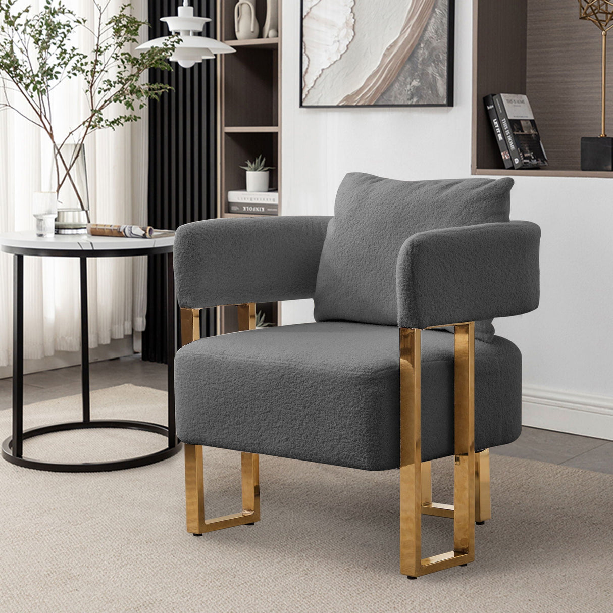 Modern Decorative Chair Teddy Fleece Upholstered And Metal Foot by Couch.com