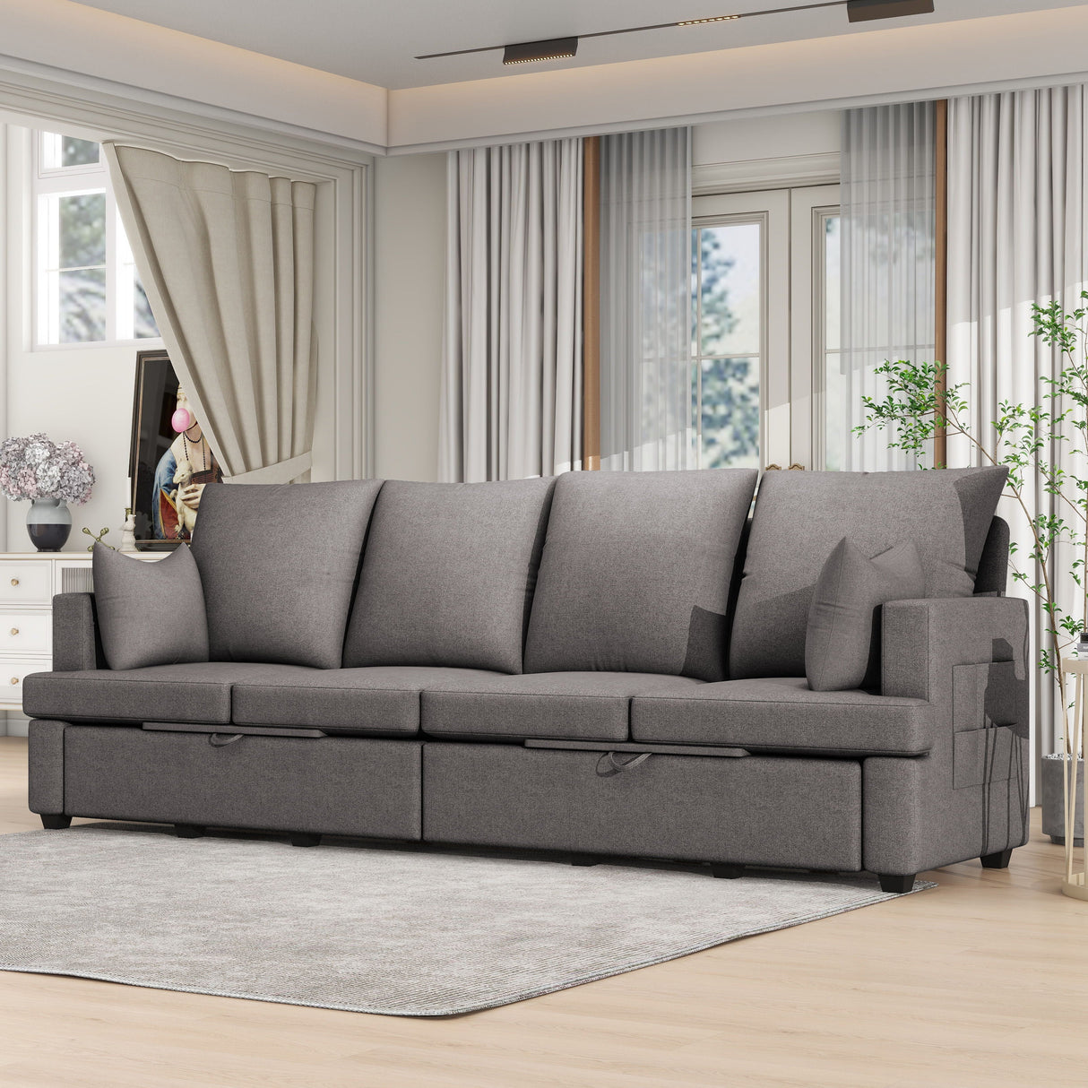 4 Seat Chenile Sectional Sofa Set With 2 Pilows, Freely Combinable by Couch.com
