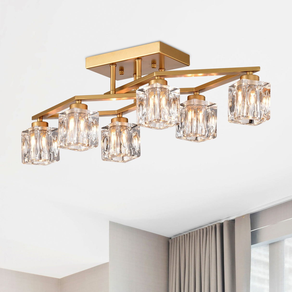 6 Light Crystal Ceiling Light For Dining Room, Modern Ceiling Lamp With Light Fixture For Entryway, Lobby, Kitchen, Bedroom, Living Room, Conference Room, (6*G9 Bulbs Included) by Couch.com