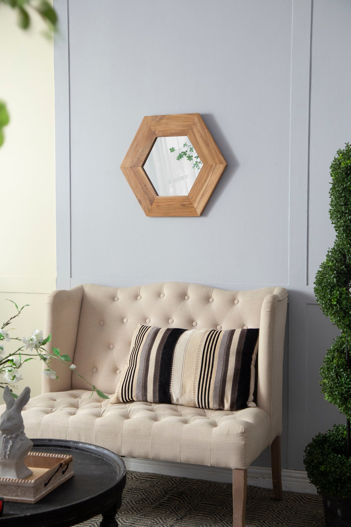 Hexagon Mirror With Natural Wood Frame, Wall Decor For Living Room Bathroom Hallway by Couch.com