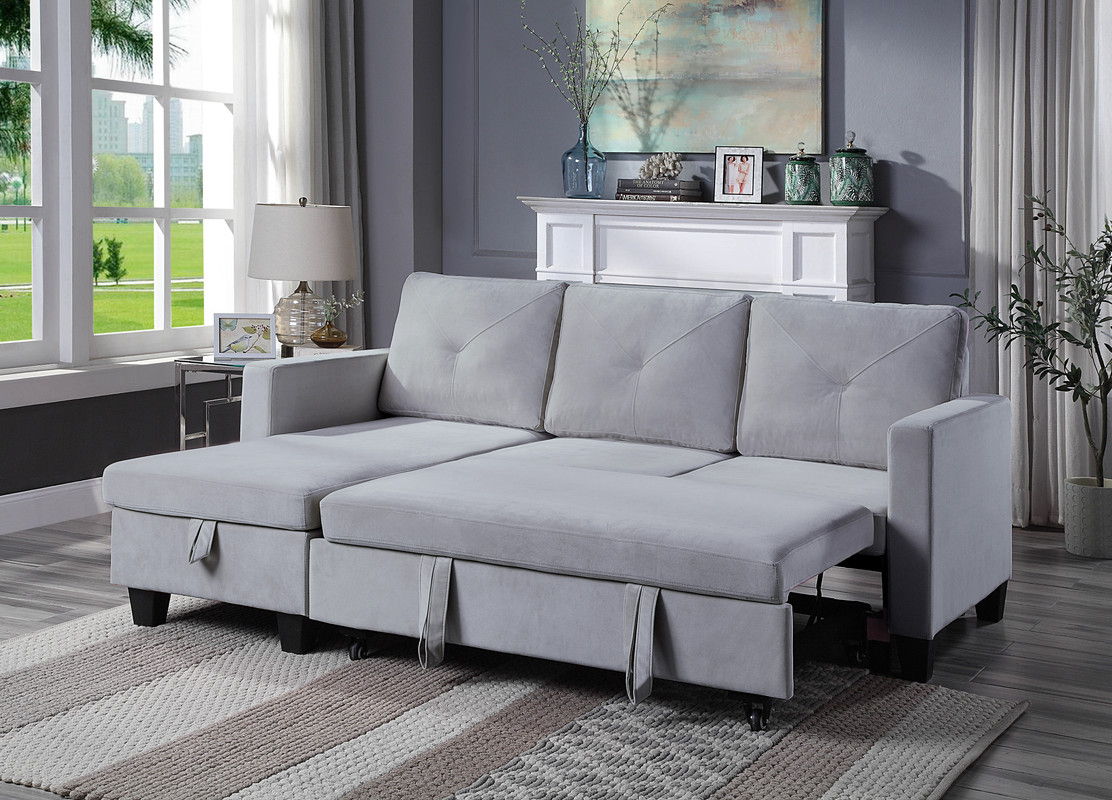 Nova - Velvet Reversible Sleeper Sectional Sofa With Storage Chaise by Couch.com