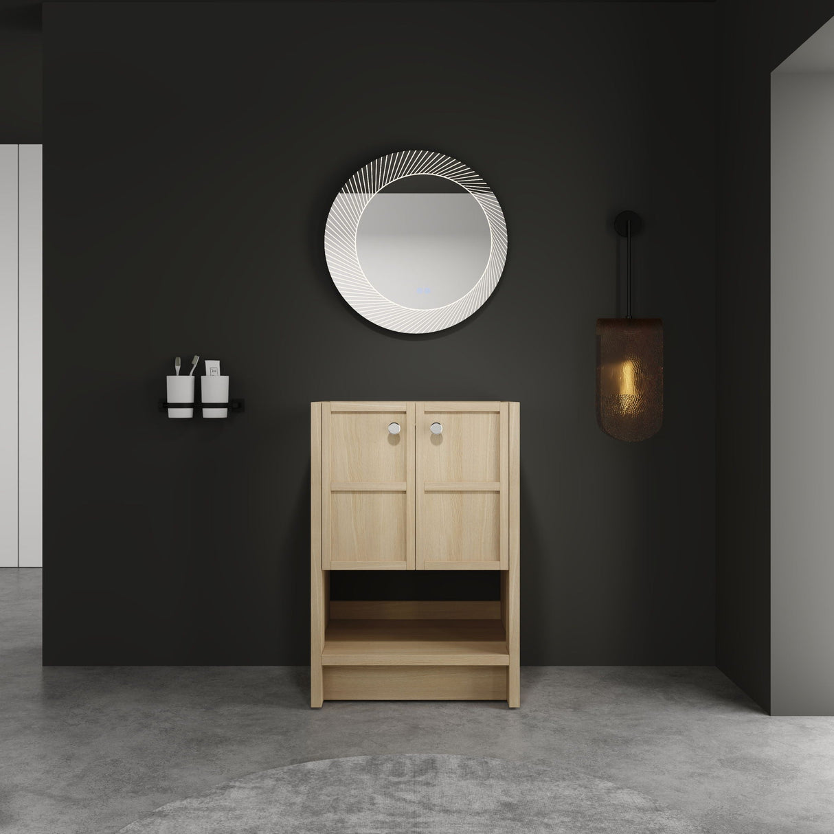 Modern Freestanding Bathroom Vanity With 2 Soft Closing Doors, Excluding Sink - Oak by Couch.com