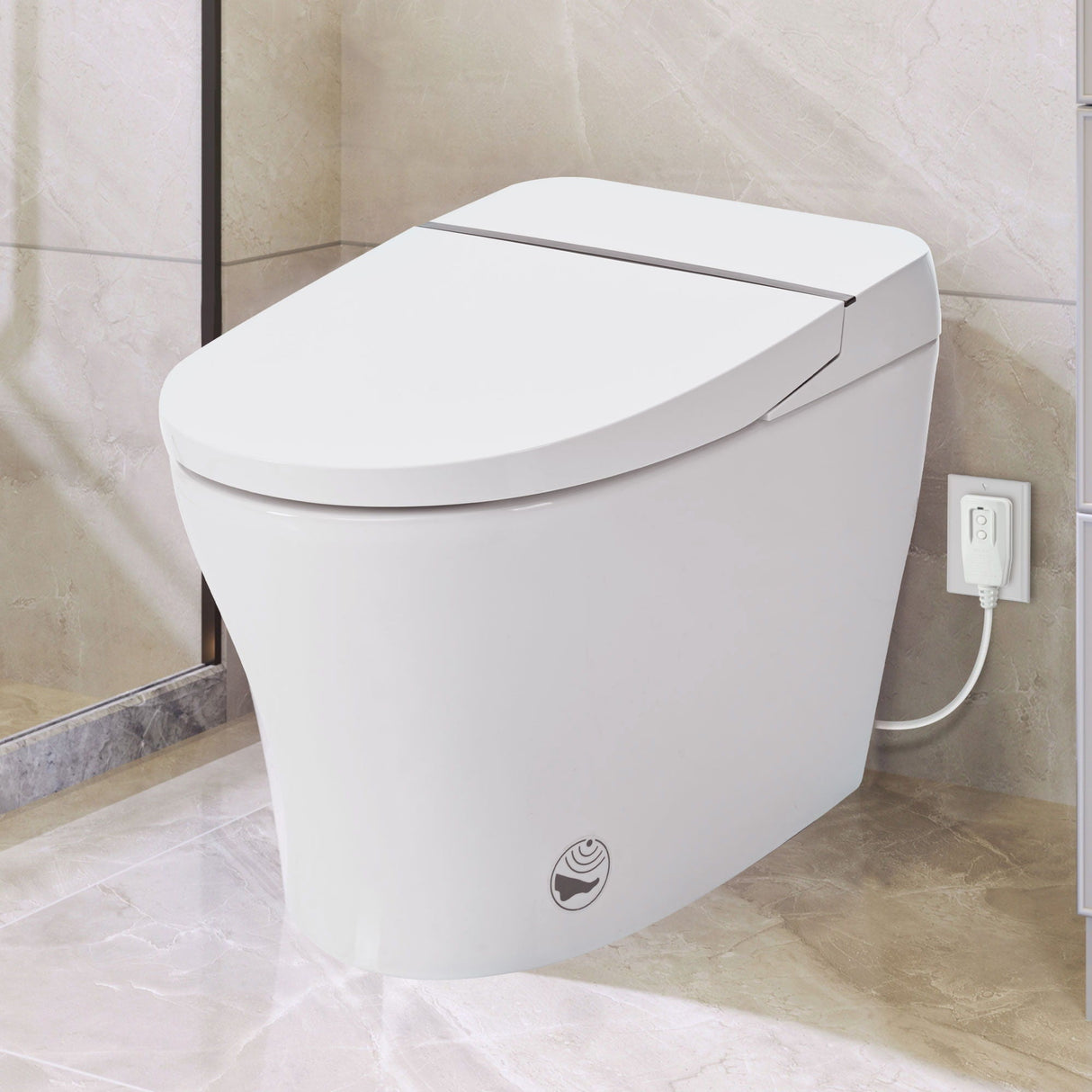 Smart Toilet Bidet Combo With Self-Cleaning Nozzle, Upmarket Compact Dual Flush Toilet 1 / 1.28 Gpf, Tank Less Toilet With Foot Sensor Flush - White Night Light by Couch.com