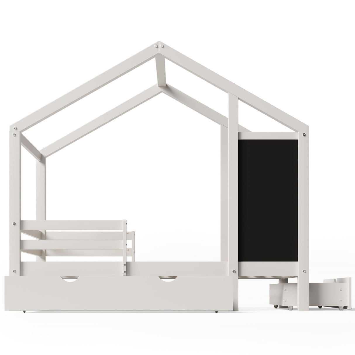 Twin House Bed With Blackboard And Drawers, 2 Assembly Options - White by Couch.com