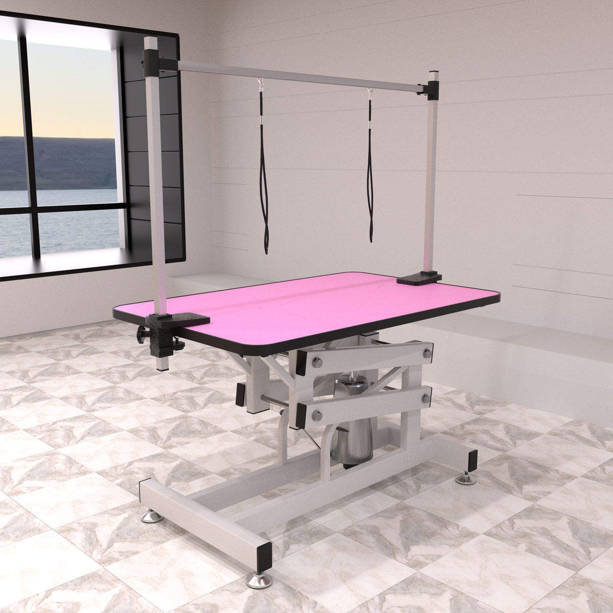 42.5INCH HYDRAULIC PET GROOMING TABLE WITH 'H' ARM PINK