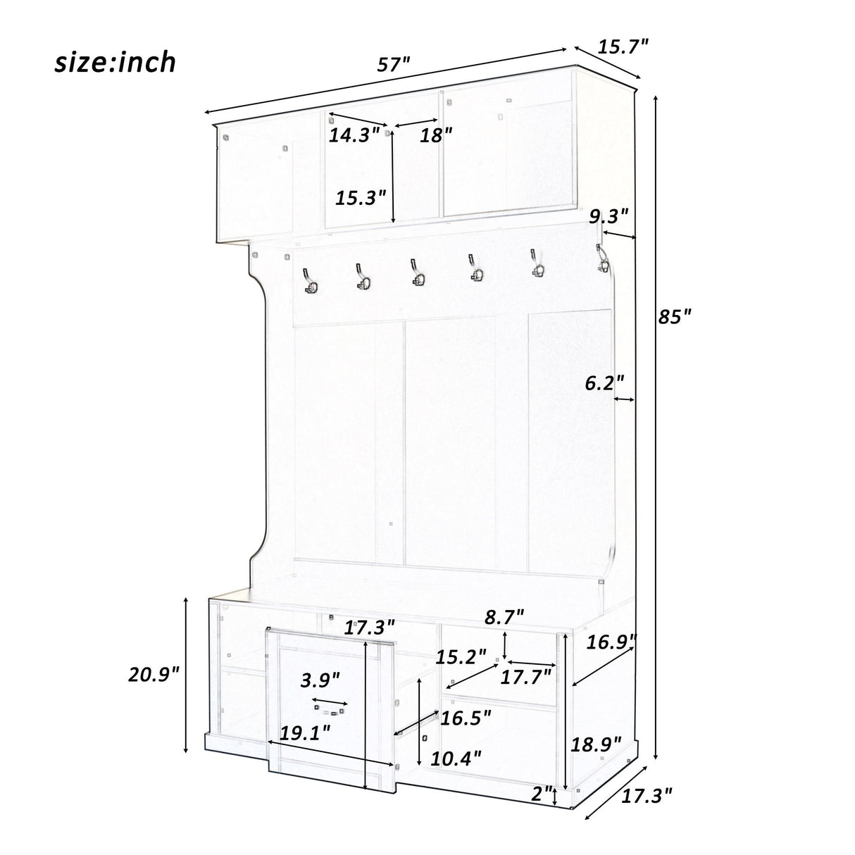 Hall Tree With 6 Hooks, Coat Hanger, Entryway Bench by Couch.com