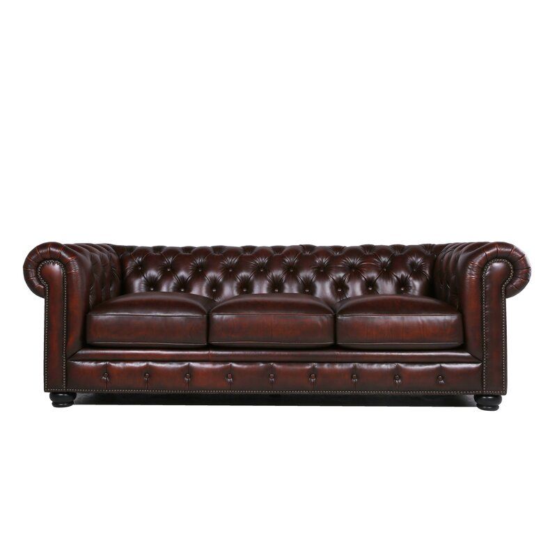 Traditional Tufted Leather Chesterfield Nailhead Sofa - Brown by Couch.com