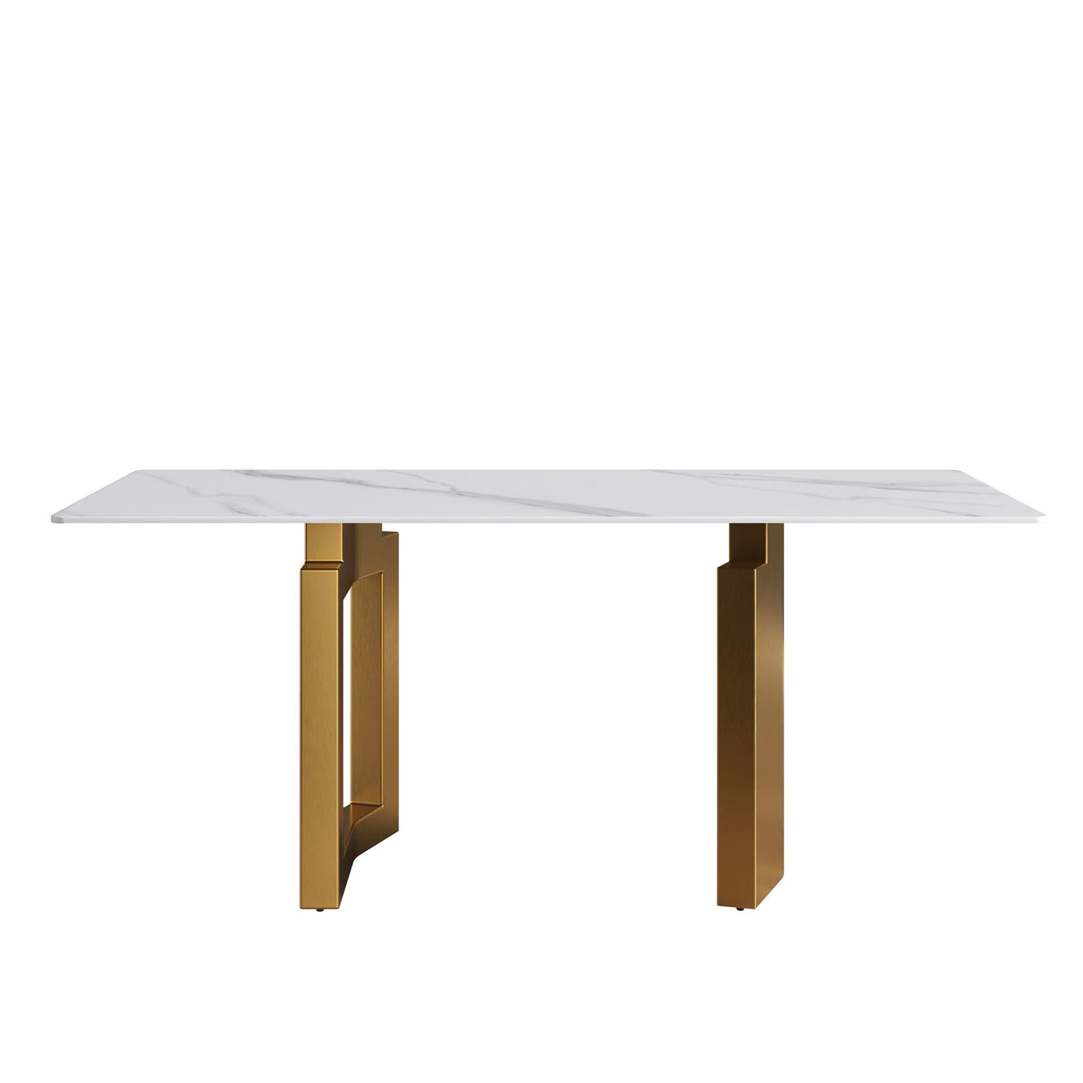 70.87" Modern Artificial Stone Straight Edge Golden Metal Leg Dining Table, Can Accommodate 6-8 People - White / Gold by Couch.com