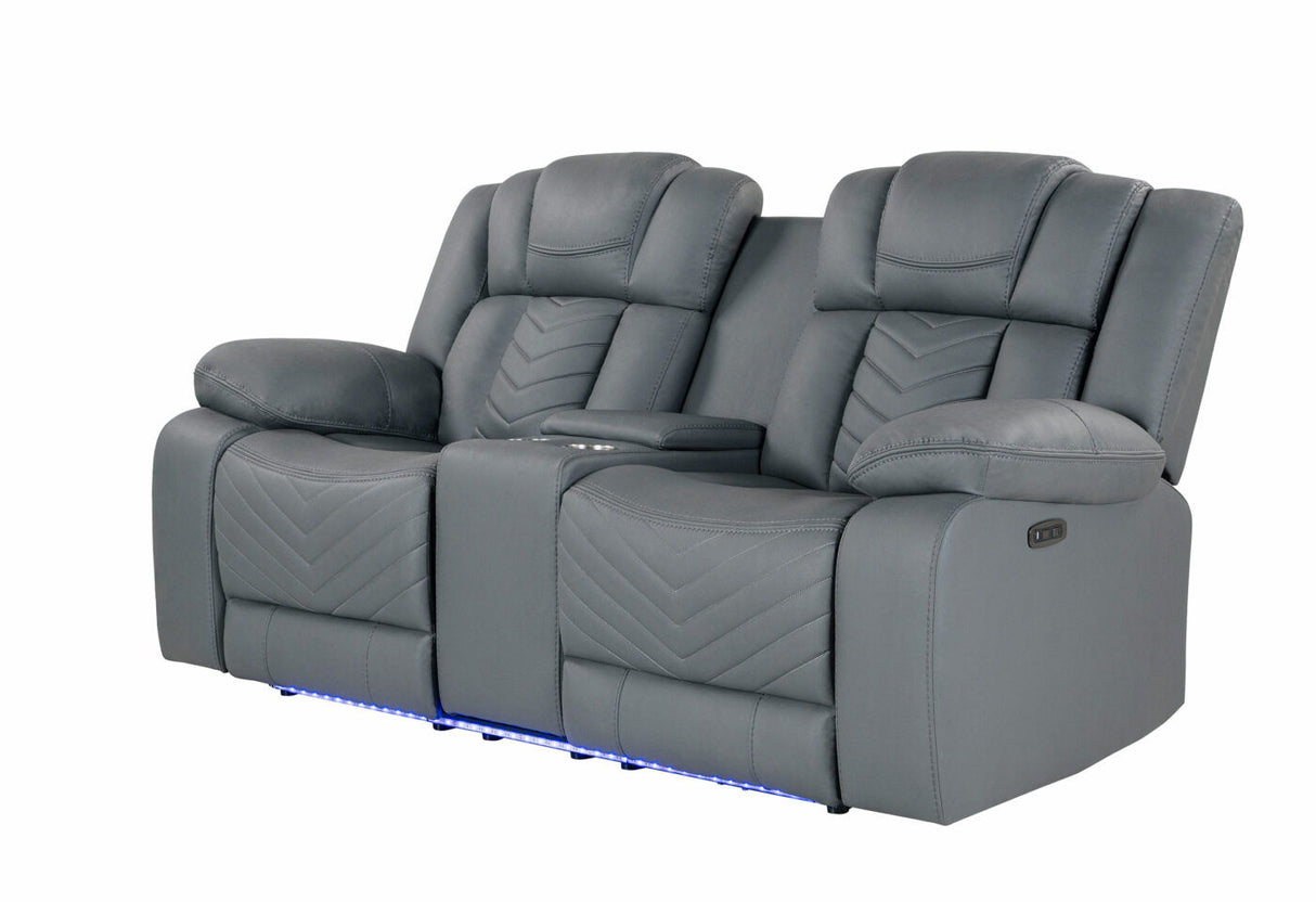 Raize - 10 Power Console Reclining Loveseat With LED - Gray by Couch.com