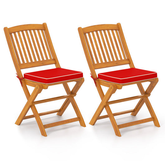 Outdoor Folding Chairs with Seat Cushions Set of 2-Red