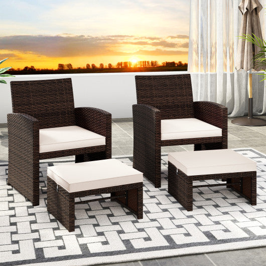 Multipurpose Outdoor 2 Pieces Patio PE Rattan Ottomans Footstool-White