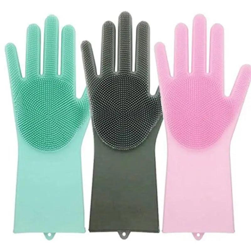 2PCS Cleaning Sponge Gloves Multifunction Silicone Cleaning Magic Gloves Dish Washing Gloves For Kitchen Household Plate Washing Reusable Cleaning Gloves For Housework