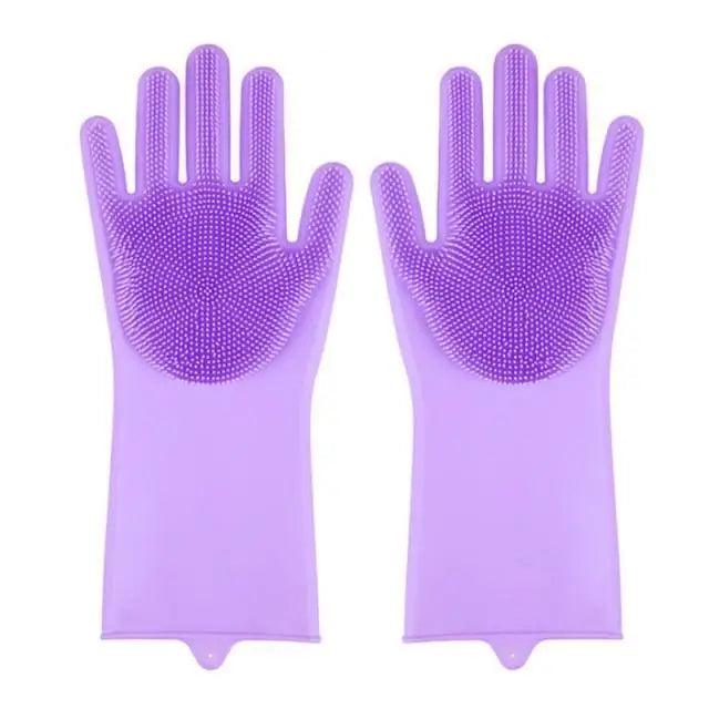 2PCS Cleaning Sponge Gloves Multifunction Silicone Cleaning Magic Gloves Dish Washing Gloves For Kitchen Household Plate Washing Reusable Cleaning Gloves For Housework