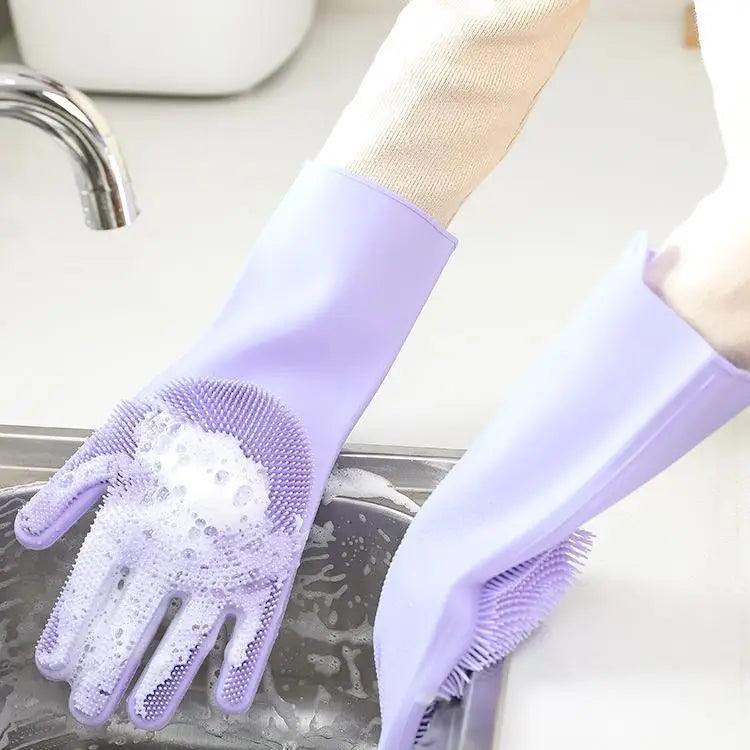 2PCS Cleaning Sponge Gloves Multifunction Silicone Cleaning Magic Gloves Dish Washing Gloves For Kitchen Household Plate Washing Reusable Cleaning Gloves For Housework