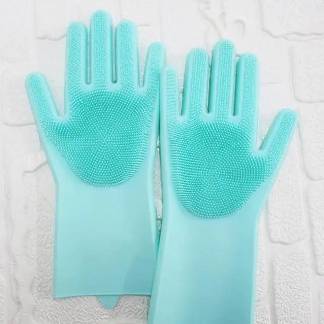 2PCS Cleaning Sponge Gloves Multifunction Silicone Cleaning Magic Gloves Dish Washing Gloves For Kitchen Household Plate Washing Reusable Cleaning Gloves For Housework