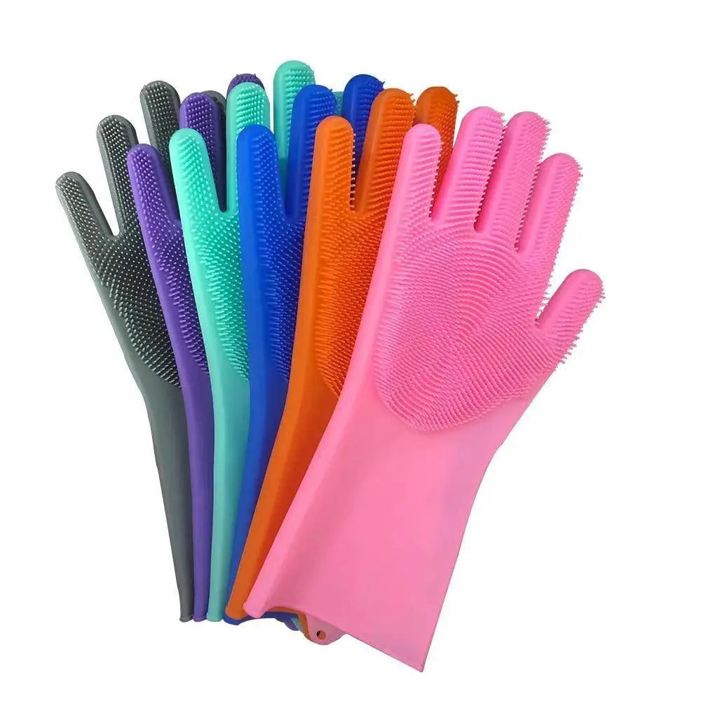 2PCS Cleaning Sponge Gloves Multifunction Silicone Cleaning Magic Gloves Dish Washing Gloves For Kitchen Household Plate Washing Reusable Cleaning Gloves For Housework