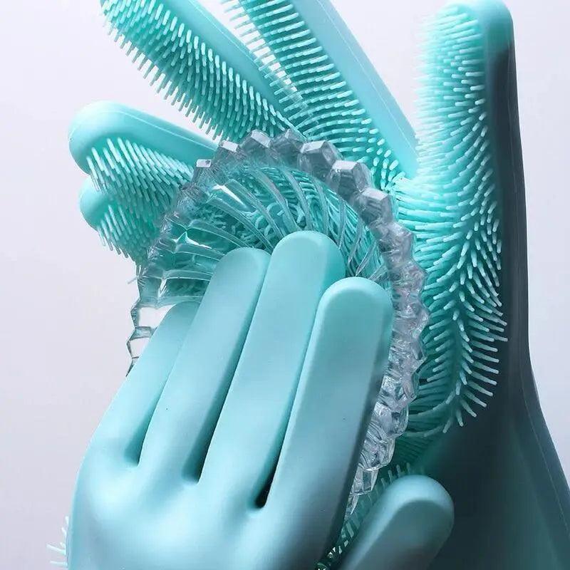 2PCS Cleaning Sponge Gloves Multifunction Silicone Cleaning Magic Gloves Dish Washing Gloves For Kitchen Household Plate Washing Reusable Cleaning Gloves For Housework