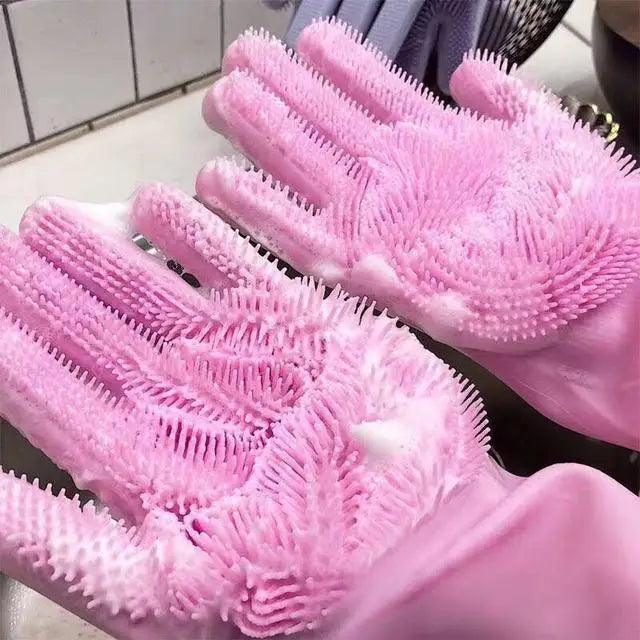 2PCS Cleaning Sponge Gloves Multifunction Silicone Cleaning Magic Gloves Dish Washing Gloves For Kitchen Household Plate Washing Reusable Cleaning Gloves For Housework