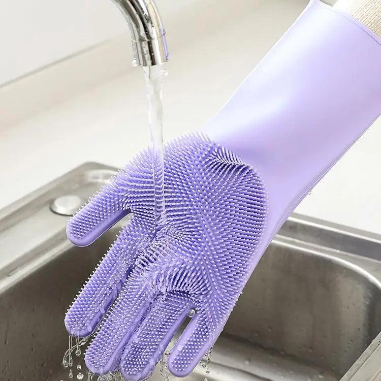 2PCS Cleaning Sponge Gloves Multifunction Silicone Cleaning Magic Gloves Dish Washing Gloves For Kitchen Household Plate Washing Reusable Cleaning Gloves For Housework