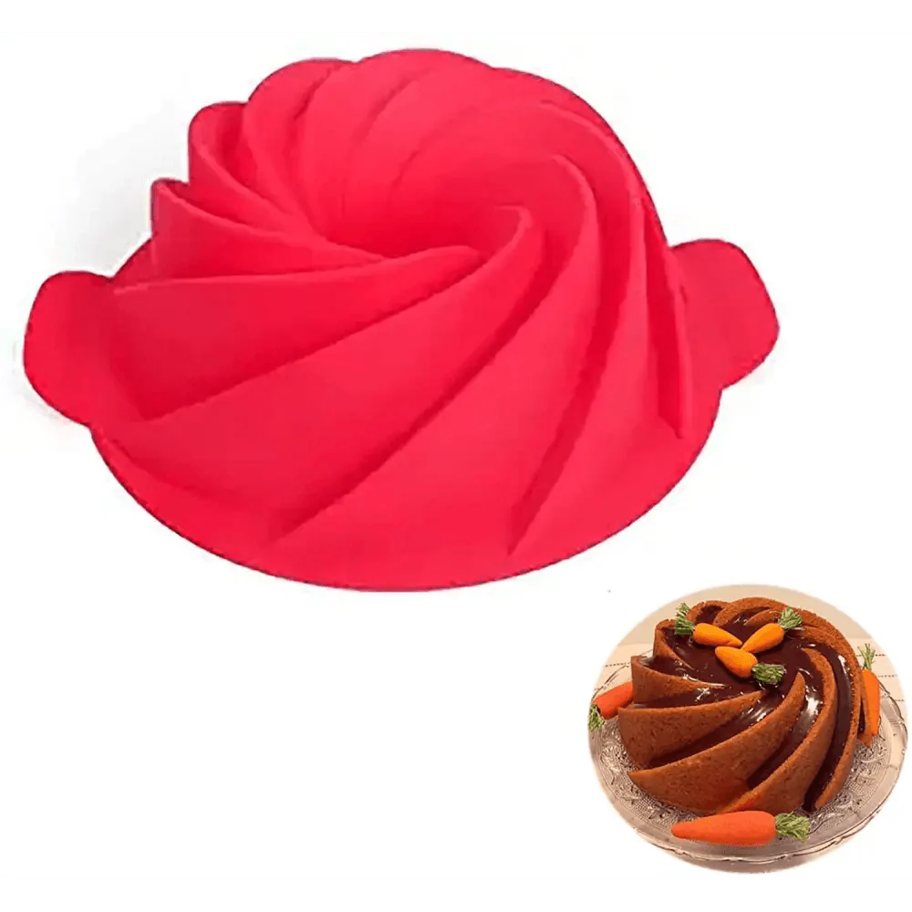 2PCS New Luxury Large Spiral shape silicone Bundt Cake Pan 10- inch, Bread Bakeware Mold baking Tools Cyclone Shape Cake Mould Baking Tool