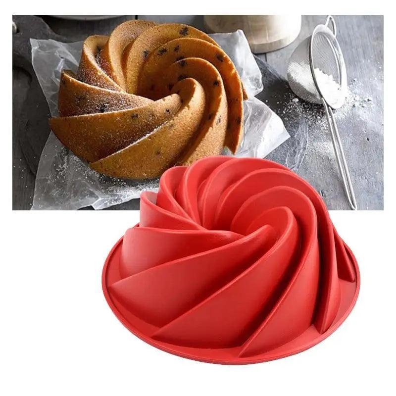 2PCS New Luxury Large Spiral shape silicone Bundt Cake Pan 10- inch, Bread Bakeware Mold baking Tools Cyclone Shape Cake Mould Baking Tool