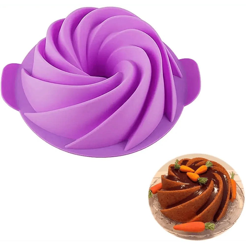 2PCS New Luxury Large Spiral shape silicone Bundt Cake Pan 10- inch, Bread Bakeware Mold baking Tools Cyclone Shape Cake Mould Baking Tool
