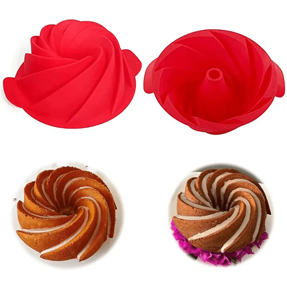2PCS New Luxury Large Spiral shape silicone Bundt Cake Pan 10- inch, Bread Bakeware Mold baking Tools Cyclone Shape Cake Mould Baking Tool