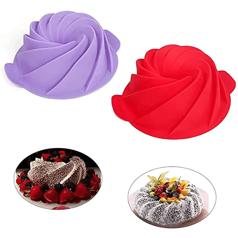 2PCS New Luxury Large Spiral shape silicone Bundt Cake Pan 10- inch, Bread Bakeware Mold baking Tools Cyclone Shape Cake Mould Baking Tool