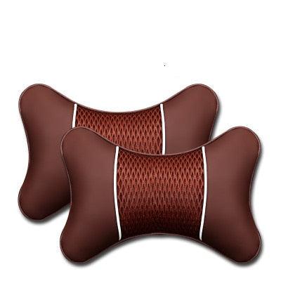 2Pcs PU Leather Knitted Car Pillows Headrest Neck Rest Cushion Support Seat Accessories Auto Black Safety Pillow Universal Decor Car Neck Pillows Headrest Relief Filled Fiber Universal Car Pillow Both Side Pu Leather Pack Headrest For Car Neck Pillow