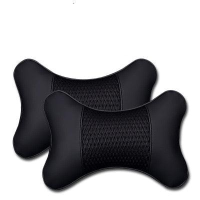 2Pcs PU Leather Knitted Car Pillows Headrest Neck Rest Cushion Support Seat Accessories Auto Black Safety Pillow Universal Decor Car Neck Pillows Headrest Relief Filled Fiber Universal Car Pillow Both Side Pu Leather Pack Headrest For Car Neck Pillow