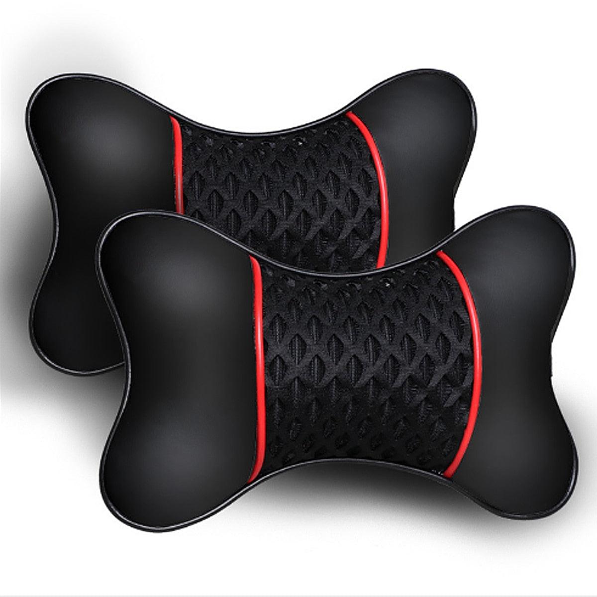 2Pcs PU Leather Knitted Car Pillows Headrest Neck Rest Cushion Support Seat Accessories Auto Black Safety Pillow Universal Decor Car Neck Pillows Headrest Relief Filled Fiber Universal Car Pillow Both Side Pu Leather Pack Headrest For Car Neck Pillow