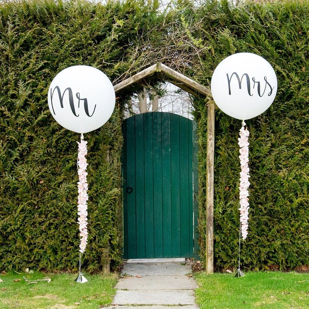 2pcs/lot Good Quality 36inch Round White and black Print Mr&Mrs Latex Balloons For Happy Wedding And Valentine's Day